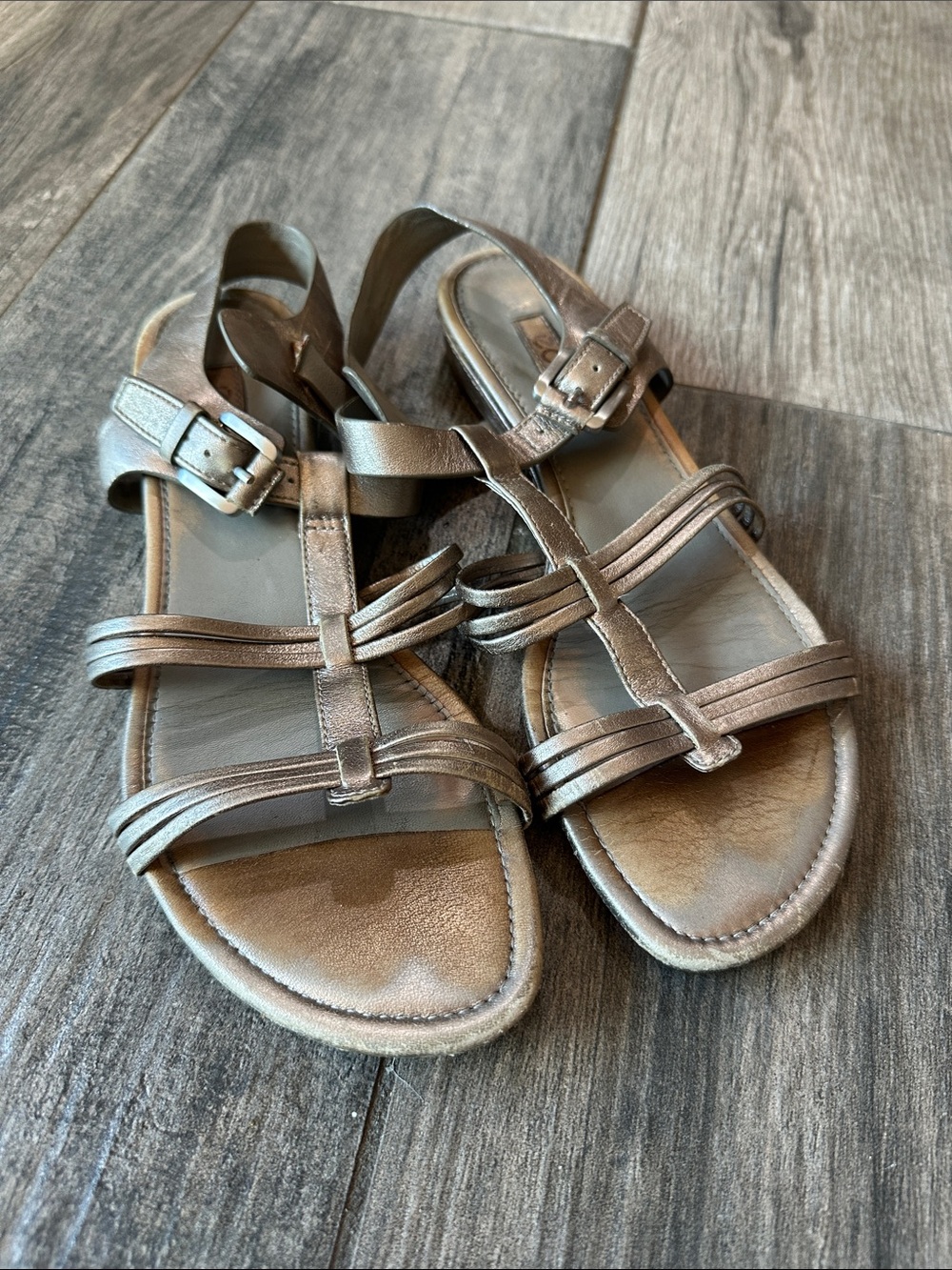 Ecco Metallic Bronze Strappy Leather Sandals